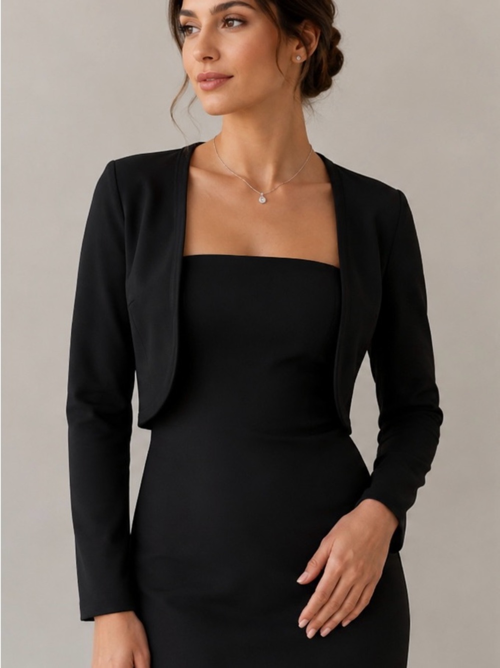 SHEIN Black Cropped Open-Front Bolero Jacket